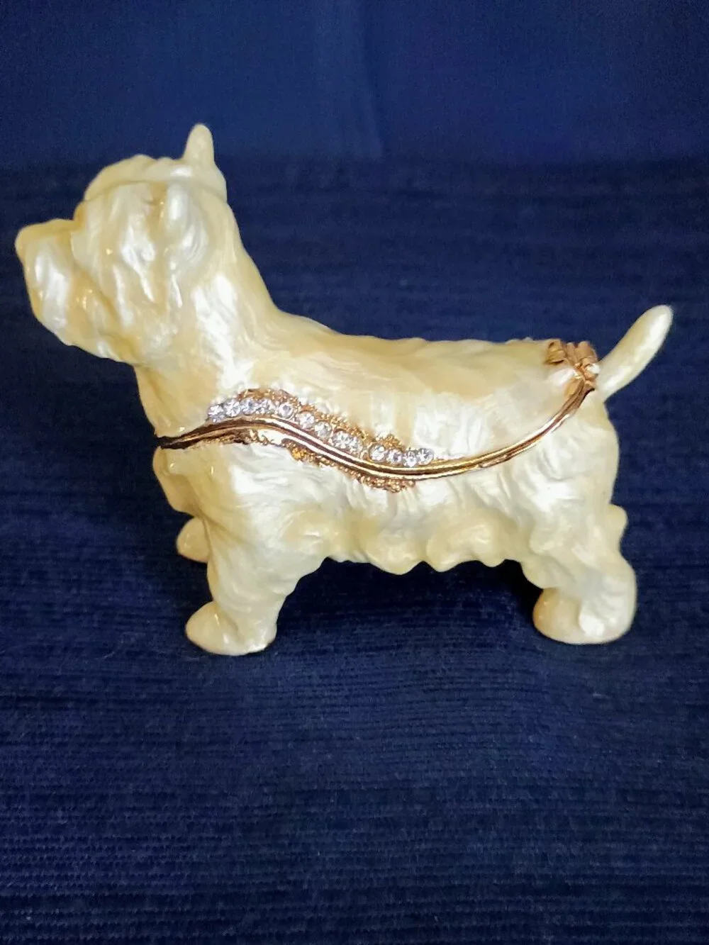 White Terrier Dog Jeweled Enameled Trinket Box